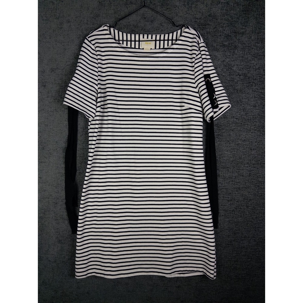 Maeve By Anthropologie Dress Womens L Striped Shift Knee Nautical Vacations